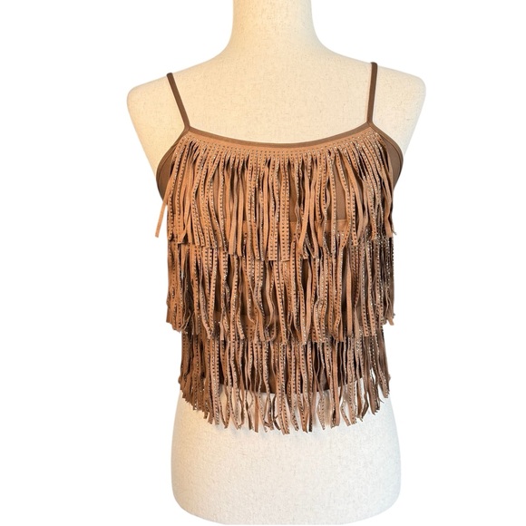 Aster Stud Fringe Faux Suede Crop Top Boho Festival Indie Spaghetti Strap M - Picture 1 of 8
